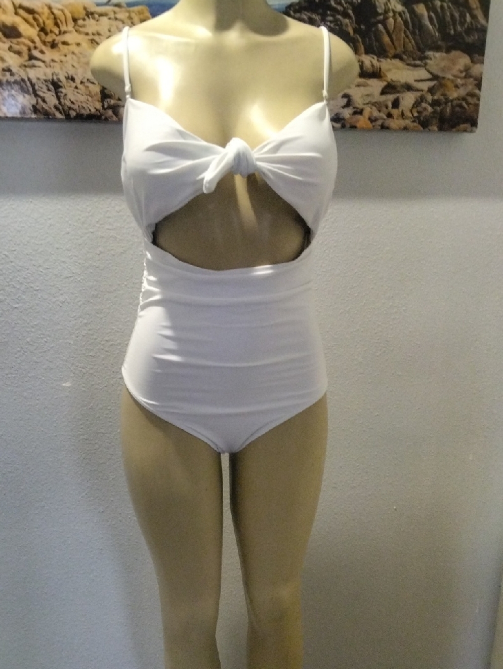 White Knot Front Cutout One-Piece Swimsuit